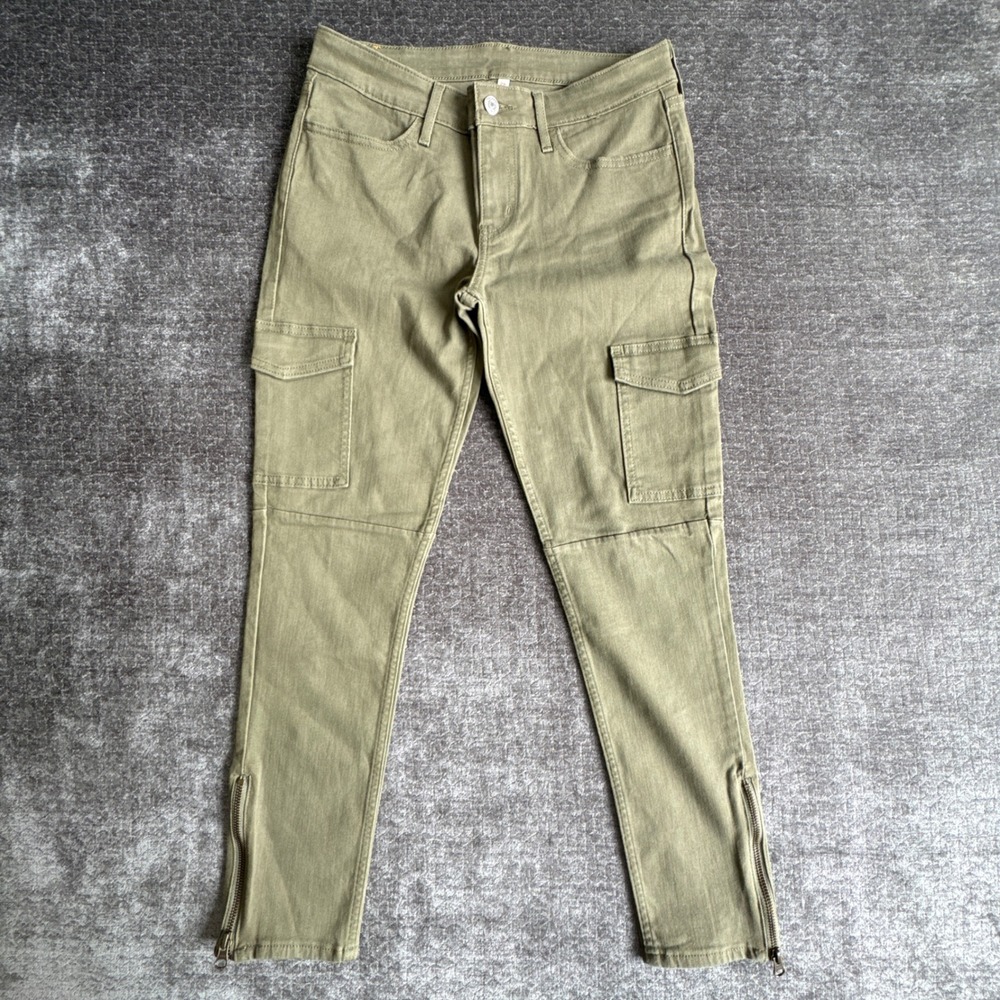 Levi's Cargo Pants Women 28 Olive Green Skinny Leg Mid Rise Streetwear Ankle Zip